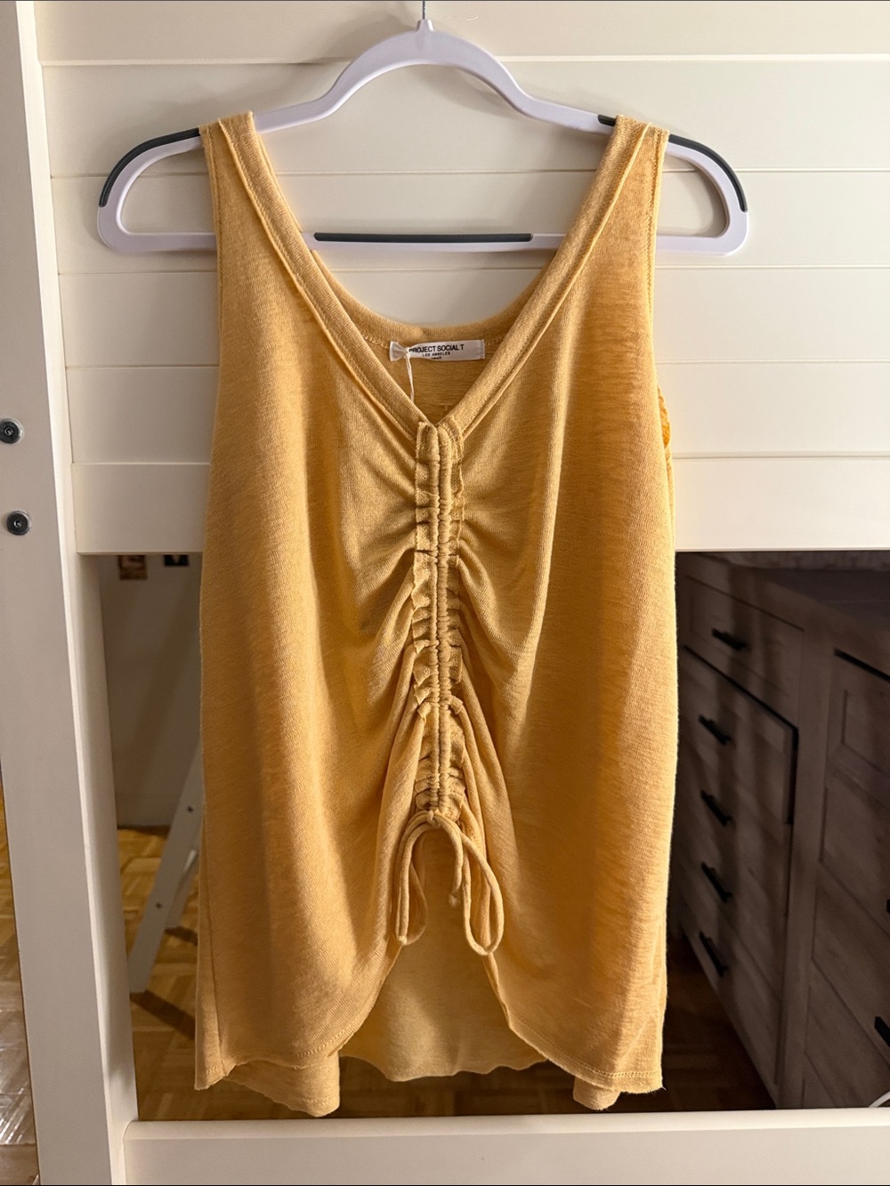 Project & Social T Mustard Ruched Drawstring V-Neck Tank
